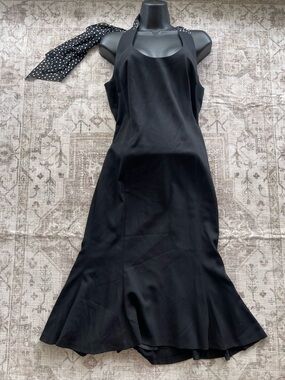 Escada Black Halter Polka Dot Neck Toe Midi Dress with Flare Hem